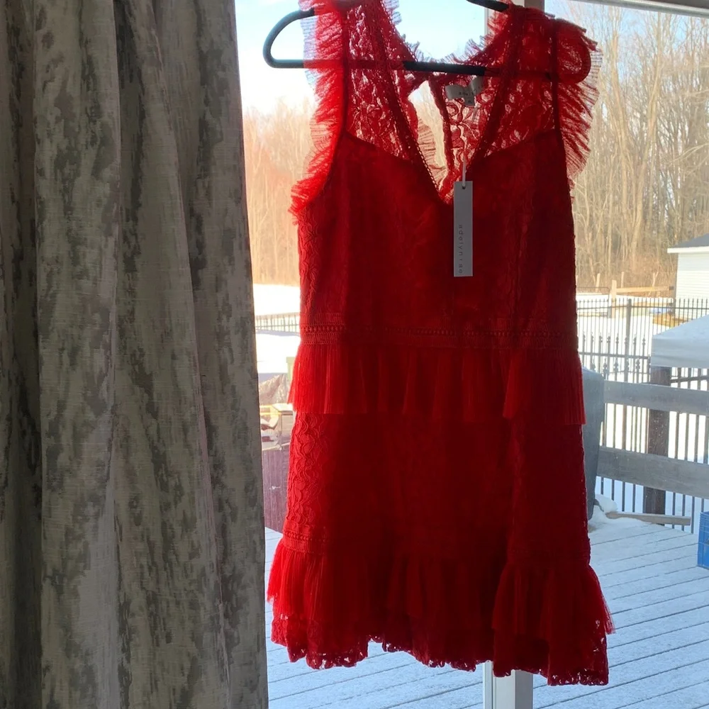 Adelyn Rae Red Lace Ruffle Mini Dress - Picture 1 of 8